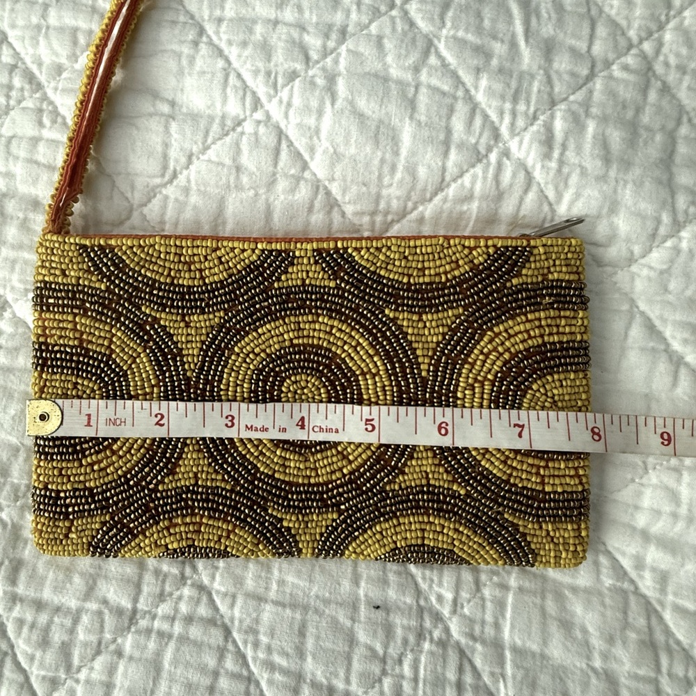 NWOT Beaded Yellow and Brown Clutch made in Mexico - Picture 6 of 7